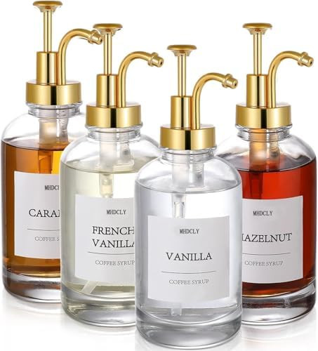 Coffee Bar Accessories, Coffee Syrup Dispenser - 4pack,16.9oz Syrup Dispenser with Labels,Syrup P... | Amazon (US)