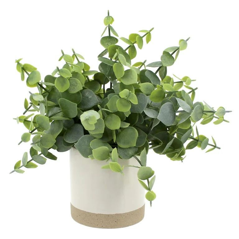 Mainstays 8" Artificial Green Eucalyptus Plant in Two-Tone Glazed Ceramic Planter | Walmart (US)
