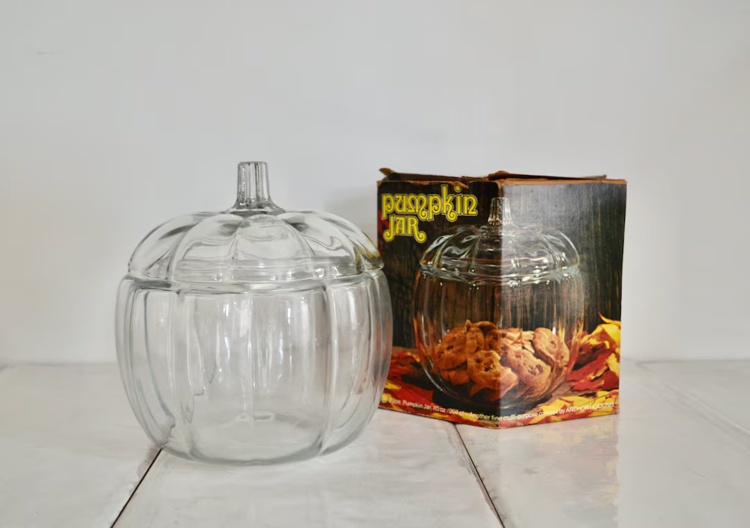 Vintage Glass Pumpkin Cookie Jar / Halloween Decoration / Anchor Hocking Glass Jar - Etsy | Etsy (US)