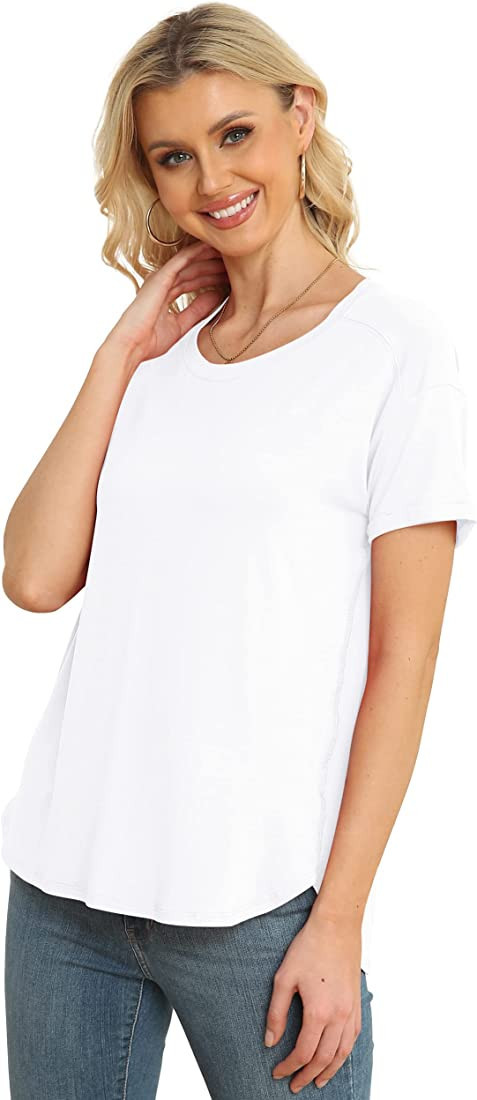 Qaffier Women's Casual Short Sleeve T Shirts Basic Crewneck Loose Blouse Summer Tunic Tops | Amazon (US)