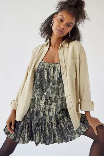 Urban Renewal Remade Overdyed Solid Oversized Flannel Shirt | Urban Outfitters (US and RoW)