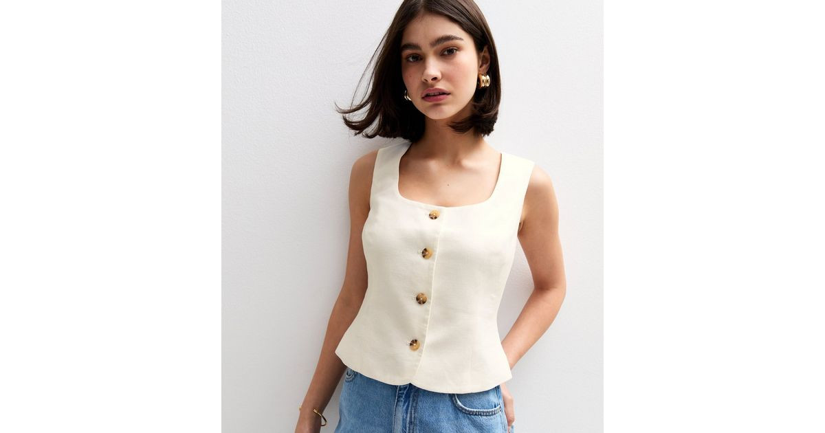 Cream Linen Blend Square Neck Waistcoat | New Look | New Look (UK)