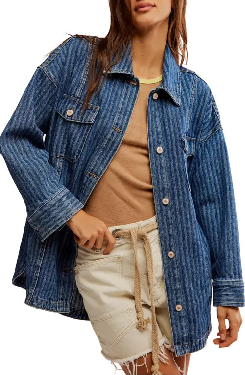 Free People Dunes Denim Shirt Jacket in Blue Abyss at Nordstrom, Size Large | Nordstrom