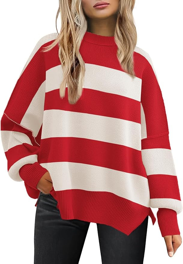 Women's Oversized Sweaters 2025 Crewneck Long Sleeve Batwing Pullover Tops | Amazon (US)