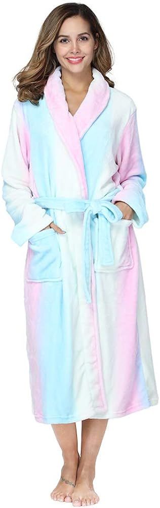 RONGTAI Womens Bathrobe Ladies Fleece Plush Warm Long Robes Fleece Nightgown Sleepwear | Amazon (US)