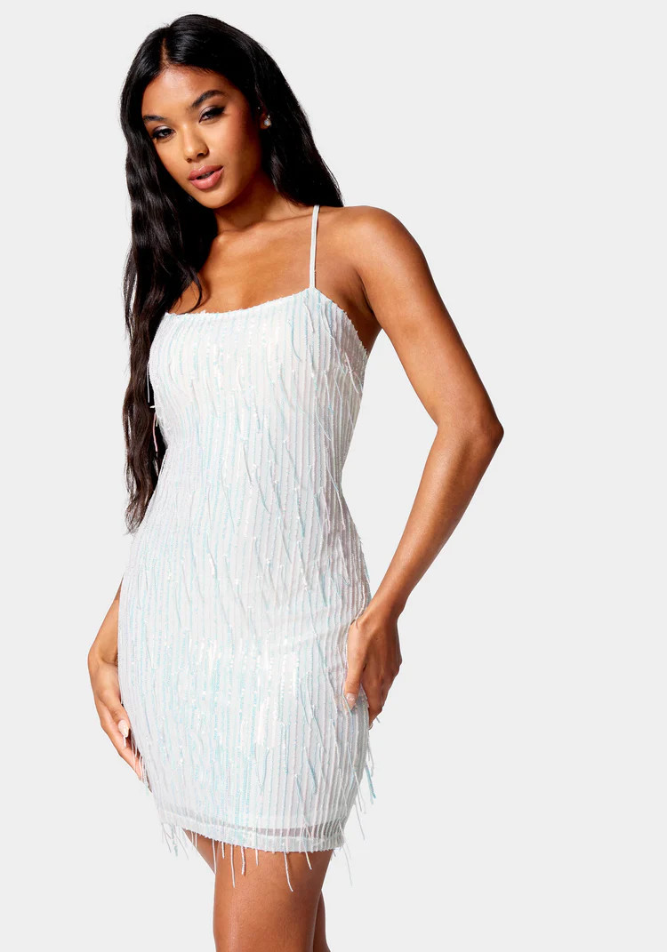 Sequin Lace Up Back Dress | Bebe