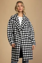 Let's Clique Black and White Houndstooth Coat | Lulus (US)
