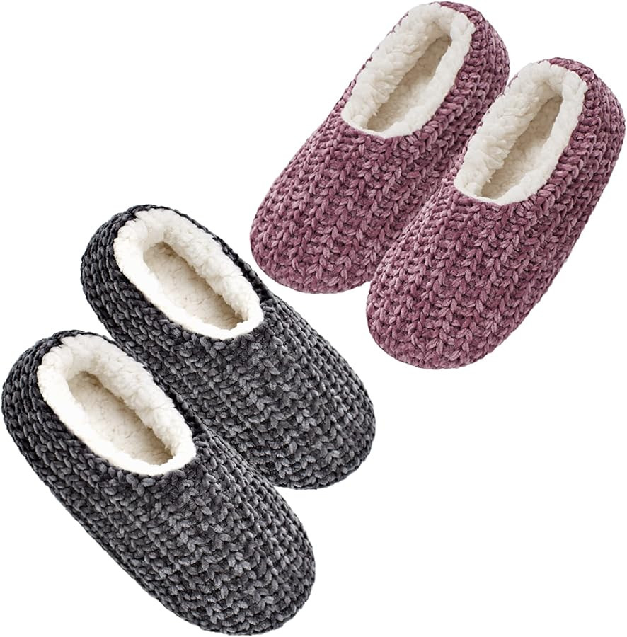 cosyone1997 2-Pair Thick Warm Fuzzy Slippers for Women Indoor Fluffy Sherpa Lined, Winter House S... | Amazon (US)