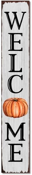 Pumpkin Welcome Sign for Front Porch Standing 48in\u00d78in, Tall Wood Autumn Fall Vertical Leane... | Amazon (US)