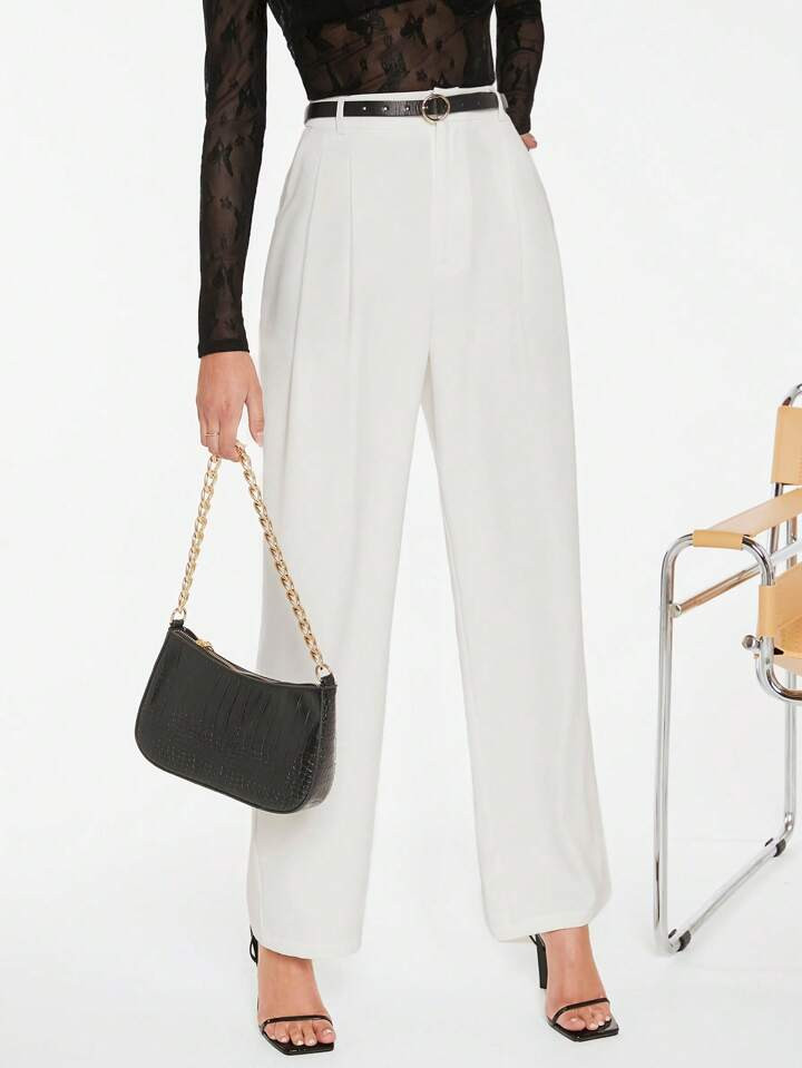 SHEIN BIZwear Sólido Cintura Alta Calças De Terno Sem Cinto Vestuário De Trabalho | SHEIN