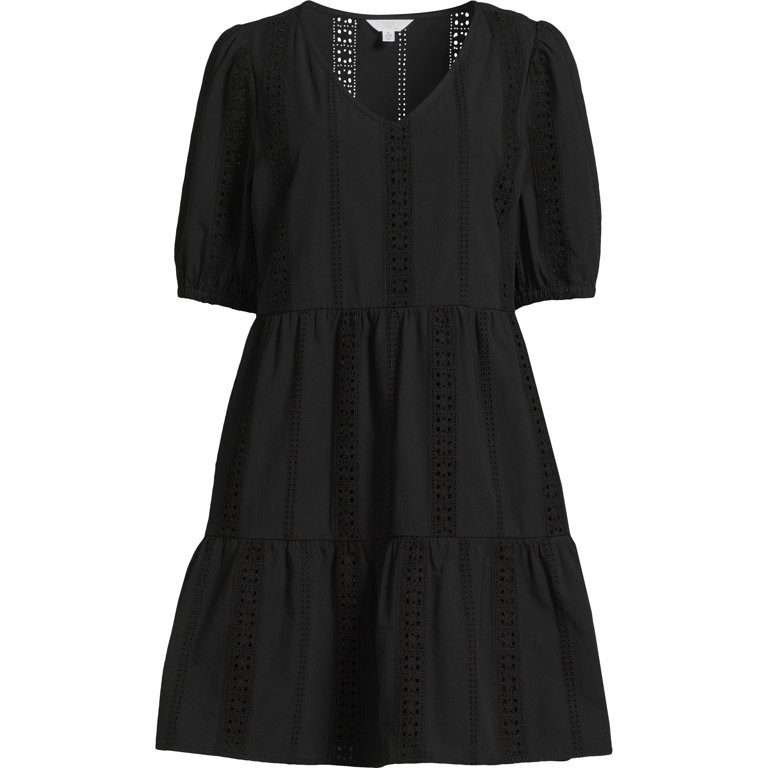 Time and Tru Women's Eyelet Mini Dress with Puff Sleeves, Sizes XS-XXXL - Walmart.com | Walmart (US)