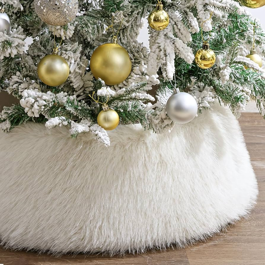 Christmas Tree Collar: Snow White Luxury Thick Plush Faux Fur Xmas Tree Collars Cover, Rustic Siz... | Amazon (US)
