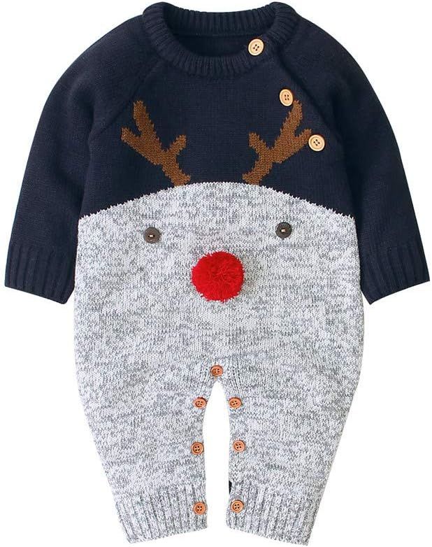 Baby Boy Girl Christmas Outfit Newborn My First Christmas Onesie Sweater Clothes | Amazon (US)