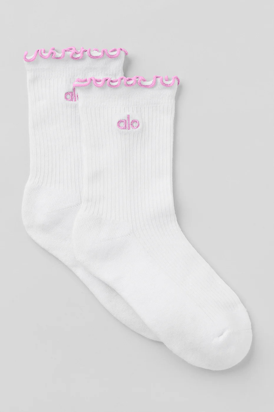 ALO | Women's Lettuce Edge Socks in White/Candy Heart Pink, Size: Small/Medium | Alo Yoga