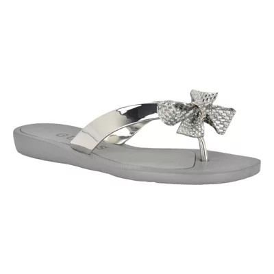 GUESS Women's Tata EVA Fashion Bow Detail Flip Flop Sandals, Silver, 9M | Belk