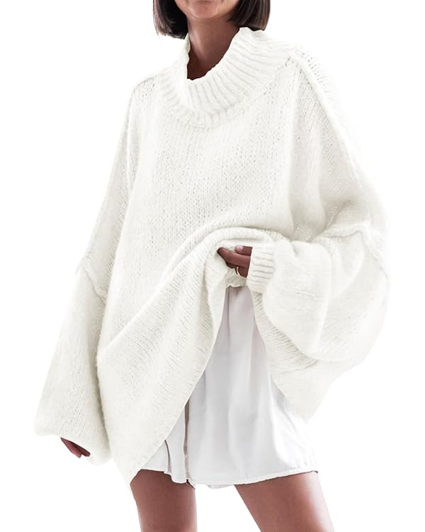 Saodimallsu Womens Oversized Sweaters Mock Neck Batwing Long Sleeve 2025 Fall Trendy Ribbed Knit ... | Amazon (US)