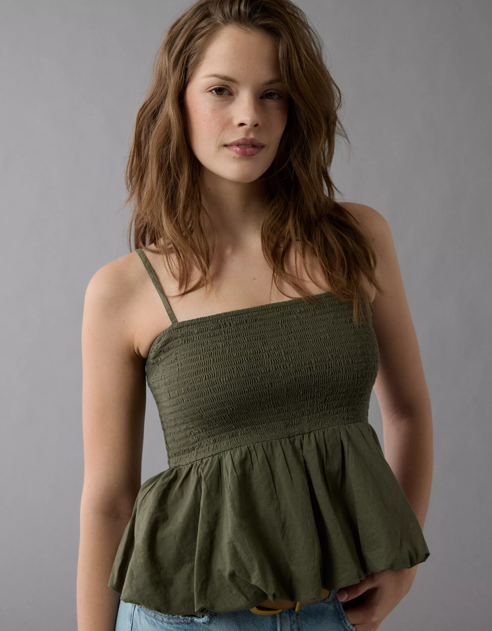 AE Smocked Bubble Tank Top | American Eagle Outfitters (US & CA)