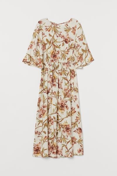 Gesmoktes Kleid - Hellbeige/Geblümt - Ladies | H&M DE | H&M (DE, AT, CH, NL, FI)