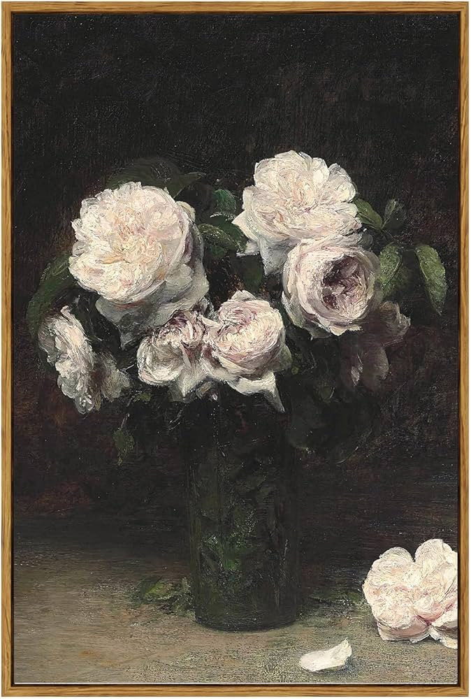 Vintage Floral Large Framed Wall Art, Rose Flower Paintings Art Decor Room Aesthetic, Canvas Prin... | Amazon (US)