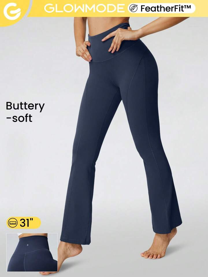 GLOWMODE 31" FeatherFit™ Ultra-High-Waisted Curved Seam Flared Leggings Pants Low Impact Yoga D... | SHEIN