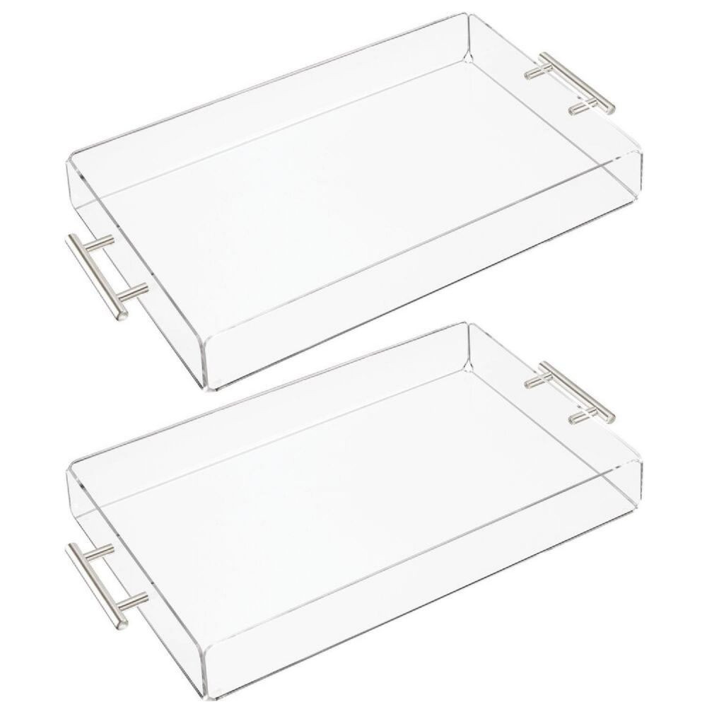 mDesign Acrylic Rectangular Serving Tray with Handles, Small, 2 Pack - Clear | Oriental Trading Company