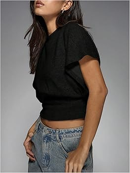 BEAUDRM Women's Y2K Dolman Sleeve Tops Cinched Waist Going Out Tops Cap Sleeve Crop Shirt Casual ... | Amazon (US)