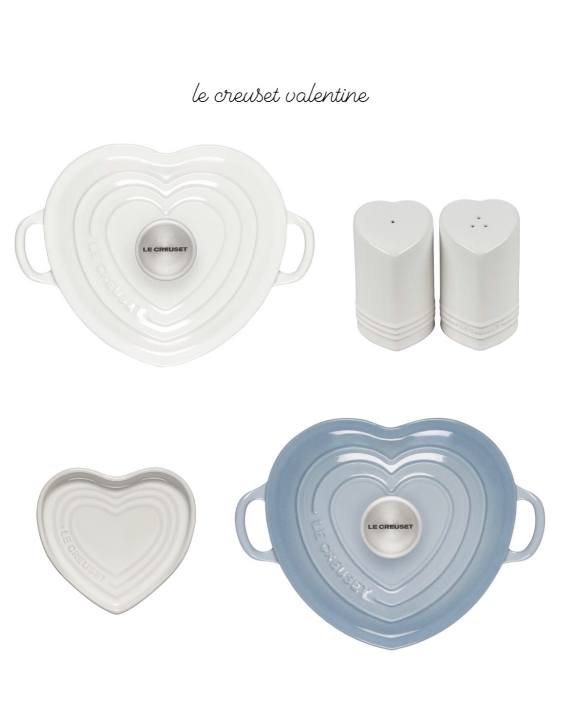 Le creuset valentine collection 💗 heart Dutch oven, heart spoon rest salt and Pepper shakers blue Dutch oven blue and white kitchen accessories Valentine’s Day decor 

#LTKsalealert #LTKfindsunder50 #LTKhome