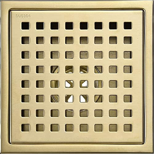 TRUSTMI 6 Inch Square Shower Floor Drain with Removable Grid Grate Cover, SUS 304 Stainless Steel,Br | Amazon (US)