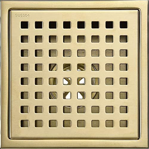 TRUSTMI 6 Inch Square Shower Floor Drain with Removable Grid Grate Cover, SUS 304 Stainless Steel,Br | Amazon (US)