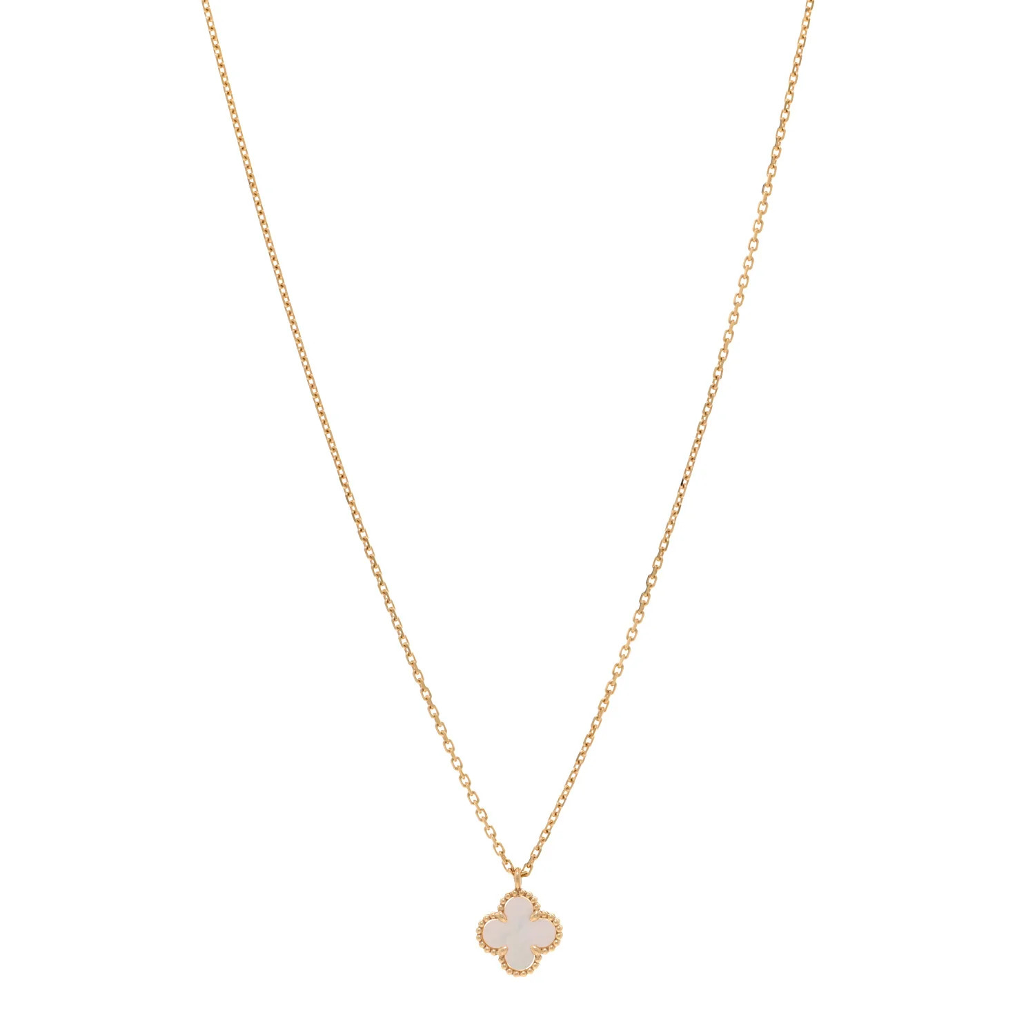 18K Yellow Gold Mother of Pearl Sweet Alhambra Pendant Necklace | FASHIONPHILE (US)