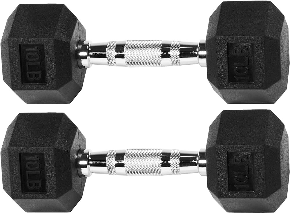 Signature Fitness Rubber Encased Hex Dumbbell, Multiple Sizes | Amazon (US)