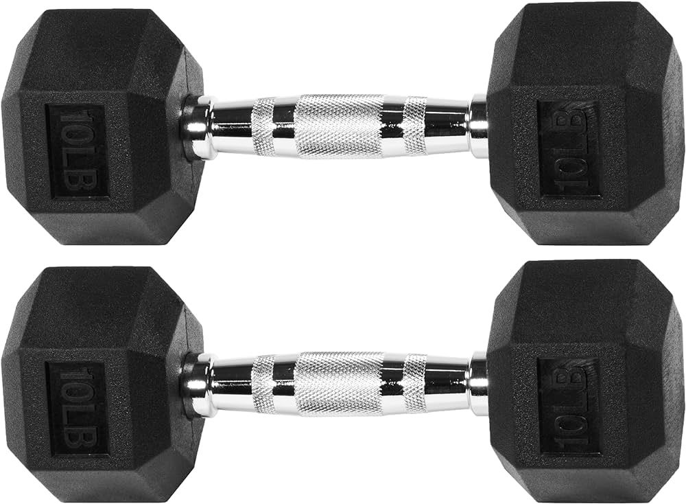 VSignature Fitness Rubber Encased Hex Dumbbell, Multiple Sizes | Amazon (US)