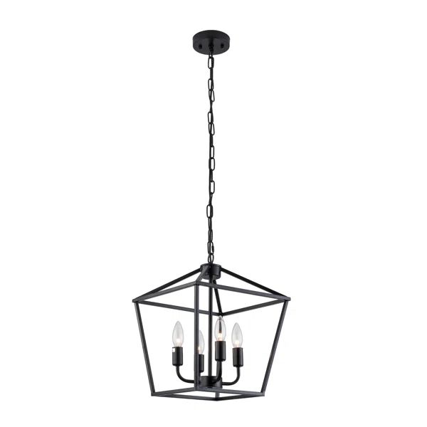 4-Light Pendant Black Chandeliers, Ceiling Lighting Fixture Modern Adjustable Chain Square Cage F... | Wayfair North America