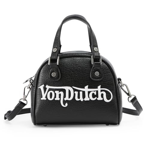 Von Dutch Womens Chopper Bowling Bag Purse - Stylish Women's Handbag with Adjustable Strap, Spacious Interior, and Iconic Logo Design (Black and White) | Amazon (US)