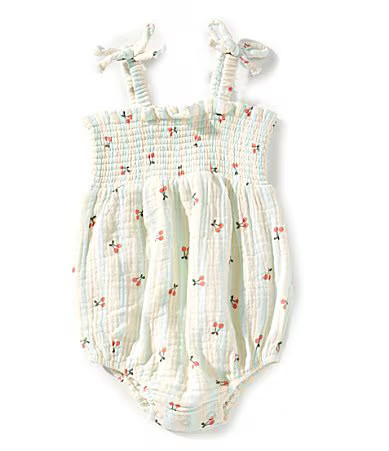 Angel Dear Baby Girls Cherry Stripe Tie Strap Smocked Romper - 0/3 Months | Dillard's