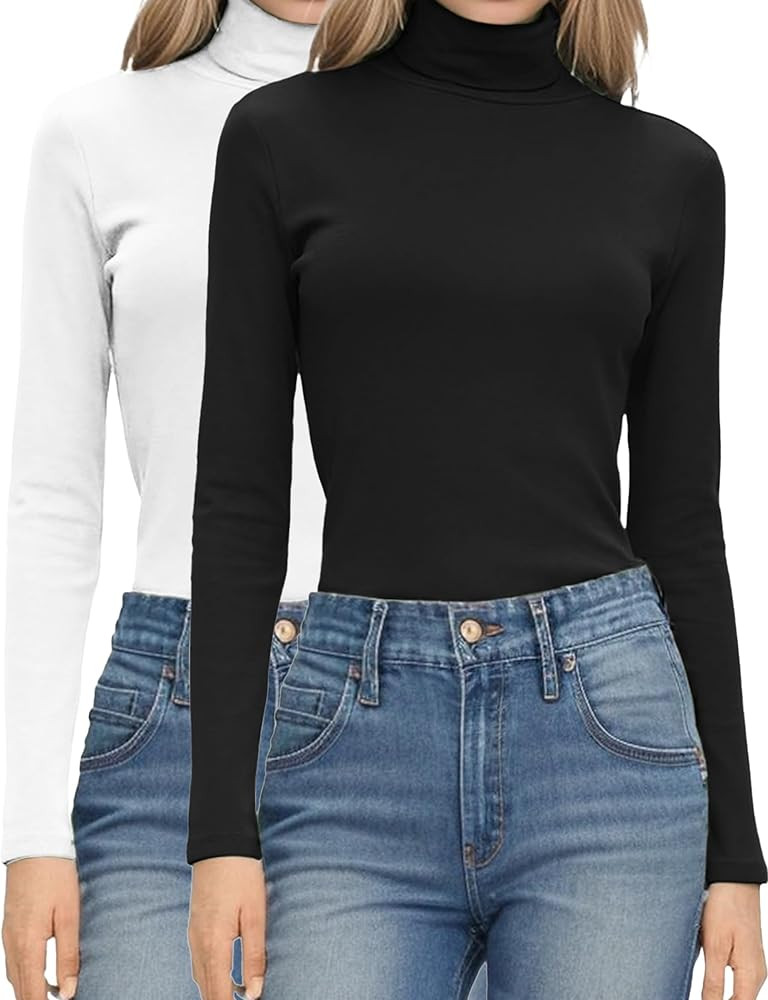 HOTOUCH Women's Turtleneck Long Sleeve Shirts Casual Basic T Shirts Lightweight Base Layer Solid ... | Amazon (US)