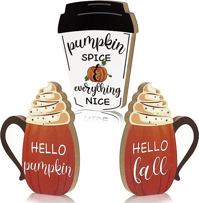 3 Pieces Fall Wooden Signs Tiered Tray Decor Fall Harvest Tabletop Signs Thanksgiving Pumpkin Dec... | Amazon (US)