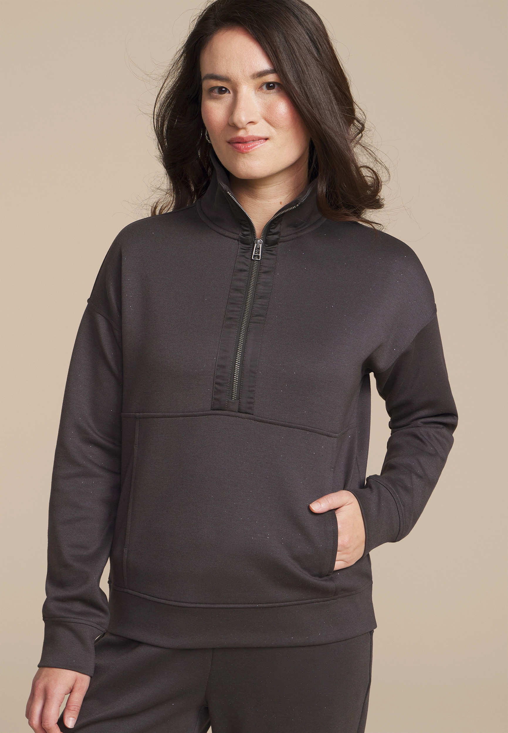 Maurices Women's Sparkle Scuba Knit Half Zip Sweatshirt Gray Size Large | Maurices