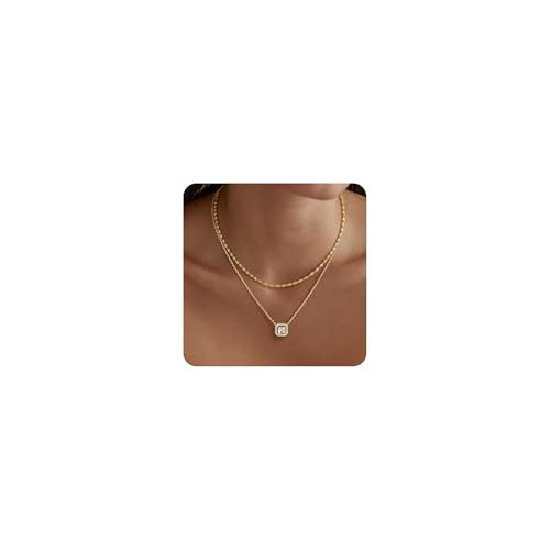 TONTMY STUDIOS Layered Gold Necklace for Women 14K Gold Plated Small Dainty CZ Pendant Layering G... | Amazon (US)