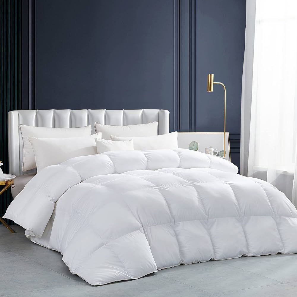 Luxurious White Solid Heavy Weight, Oversize California King Size Goose Feathers Down Comforter f... | Amazon (US)