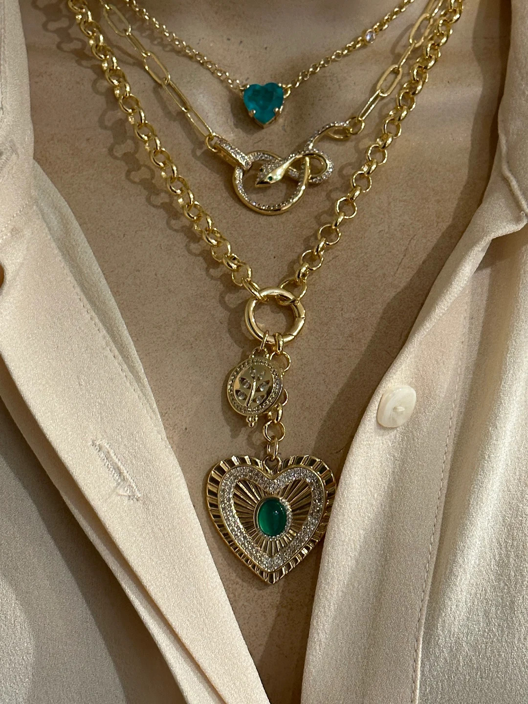 Statement Heart Necklace/ Snake Charm/green Heart Solitaire - Etsy | Etsy (US)