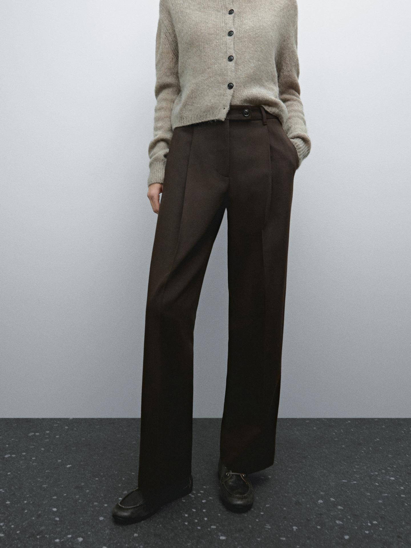 Wide-Leg-Hose mit Zierfalten und Baumwolle 69,95 € | Massimo Dutti DE