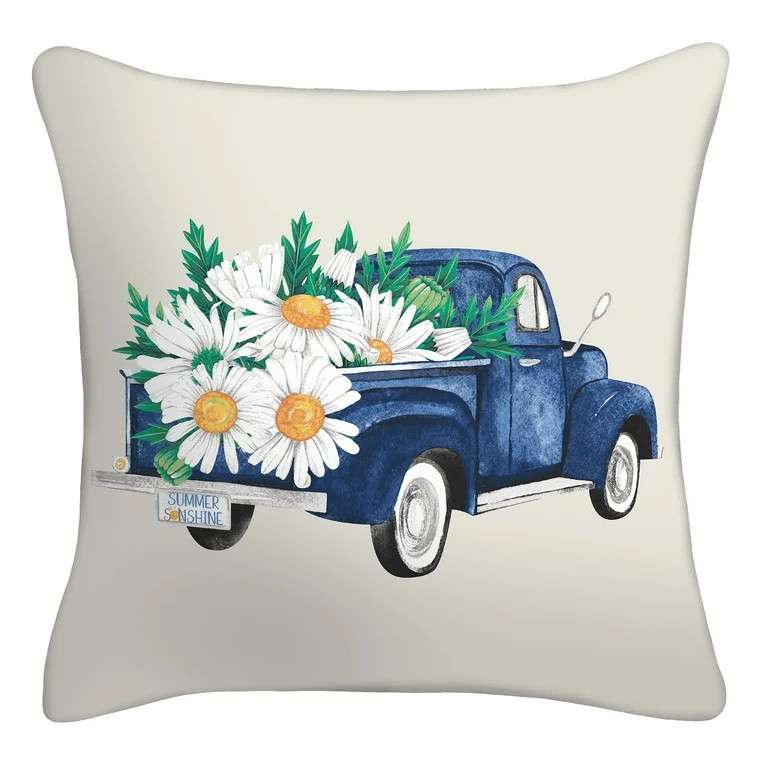 Mainstays 16" x 16" Reversible Daisy Truck Decorative Outdoor Throw Pillow, Navy | Walmart (US)