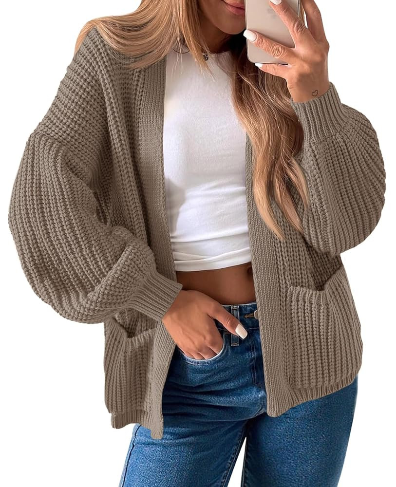 Saodimallsu Womens Oversized Cardigan Ribbed Chunky Knit Long Lantern Sleeve Open Front Fall Swea... | Amazon (US)