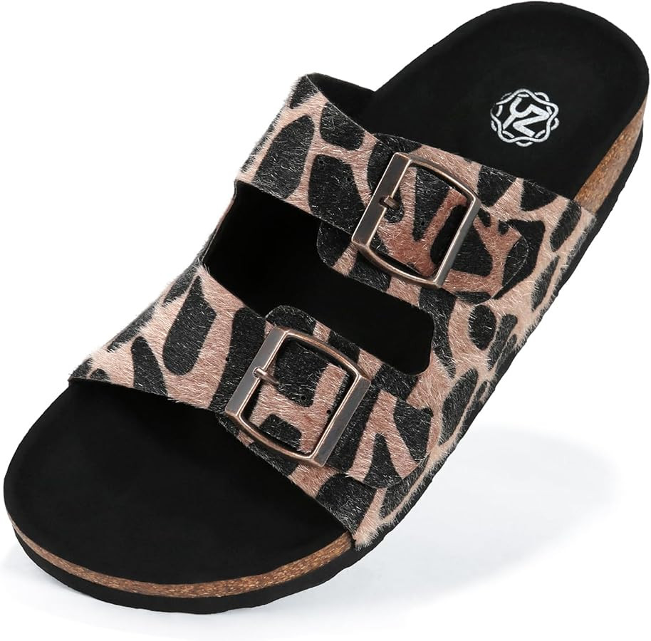 YZ Women's Cork Footbed Sandals Open Toe Slippers Adjustable Buckle Flat Sandals + Comfort Slip-O... | Amazon (US)
