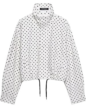 Women Polka Dot Jacket Stand Collar Cropped Jackets Zip Up Coat Casual Fashion Coat Fall Spring J... | Amazon (US)