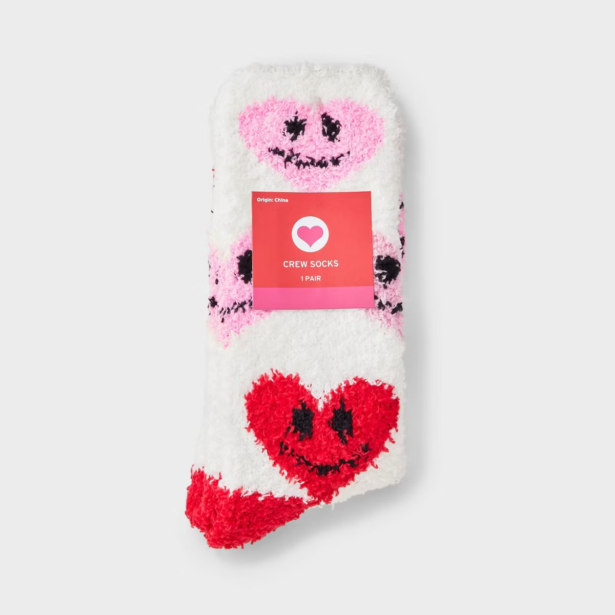 Women's Smiley Hearts Valentine's Day Cozy Crew Socks - Cream/Red/Pink 4-10 | Target