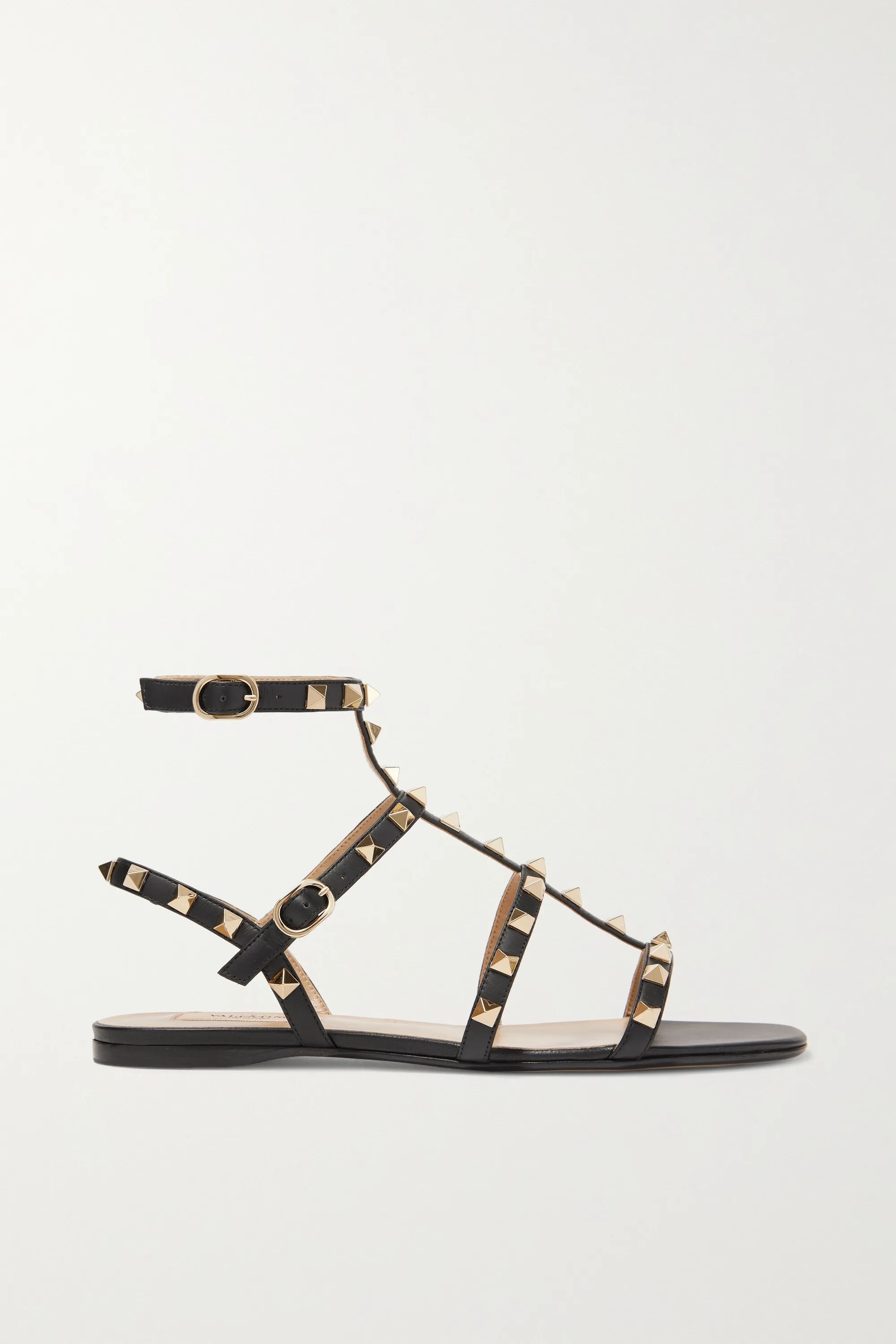 Black Valentino Garavani Rockstud leather sandals | Valentino | NET-A-PORTER | NET-A-PORTER (UK & EU)