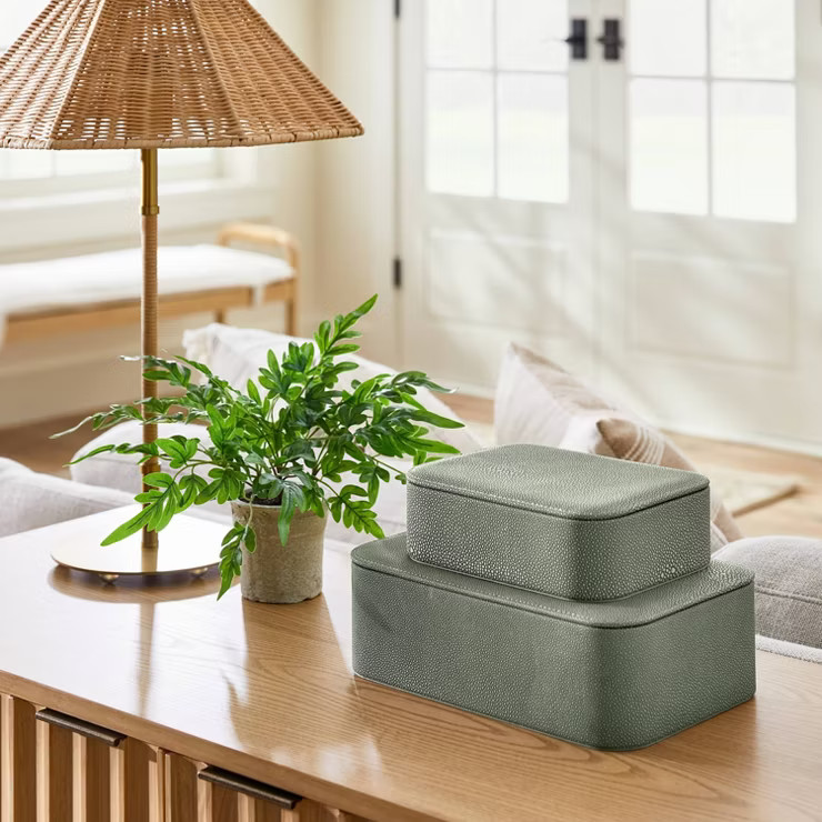Large Rounded Leather Faux Shagreen Box with Removable Lid Green - Threshold™ designed with Stu... | Target