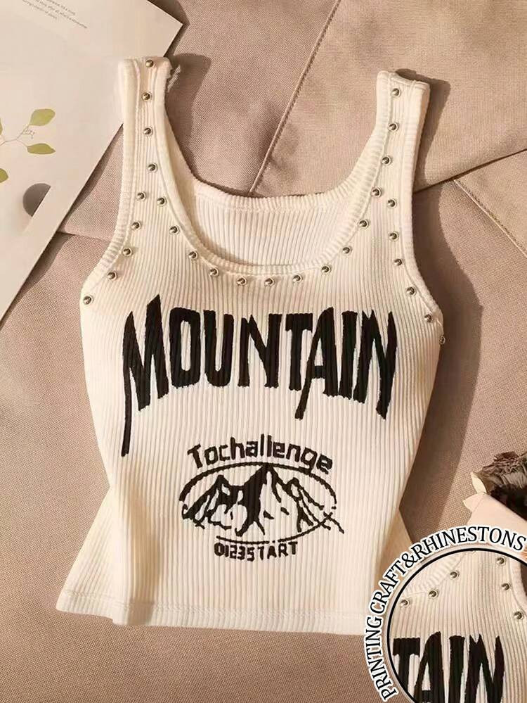 Resyla New Arrival Rhinestone Letter Print Regular Women Tank Top | SHEIN